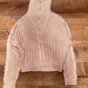 Cozy Pink Cable Knit Turtleneck Sweater